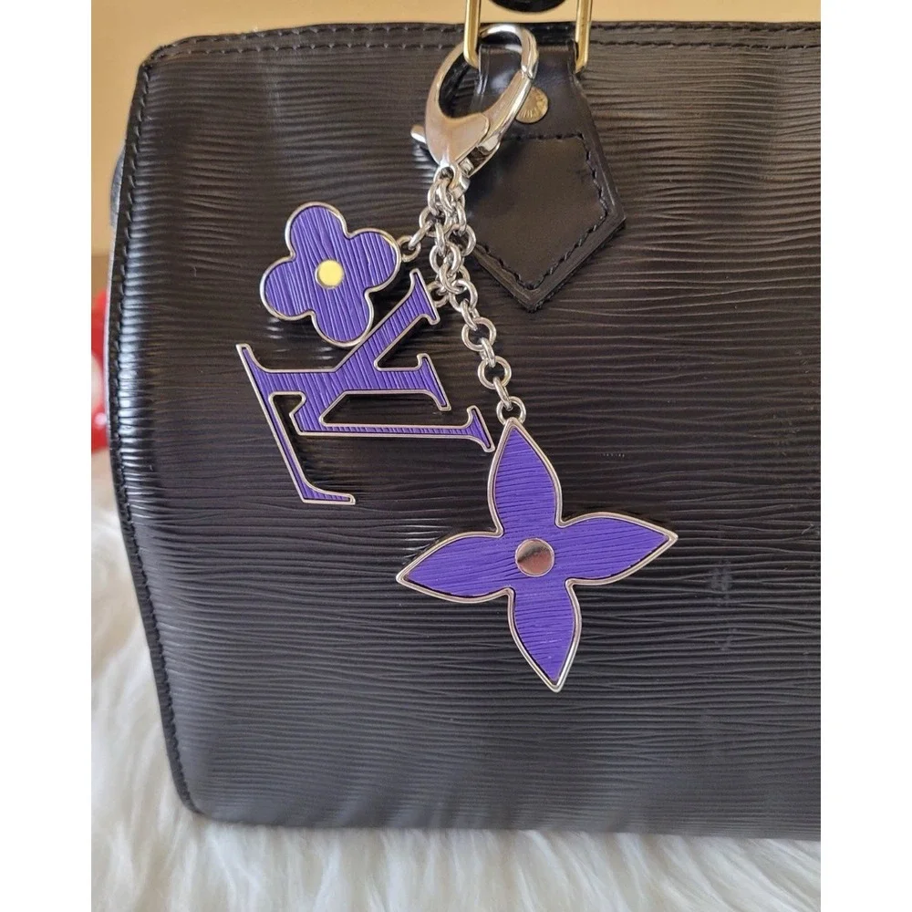 Authentic Louis Vuitton Fleur d'Epi Purple Bag‎ Charm Key Chain W/ Box Dust Bag